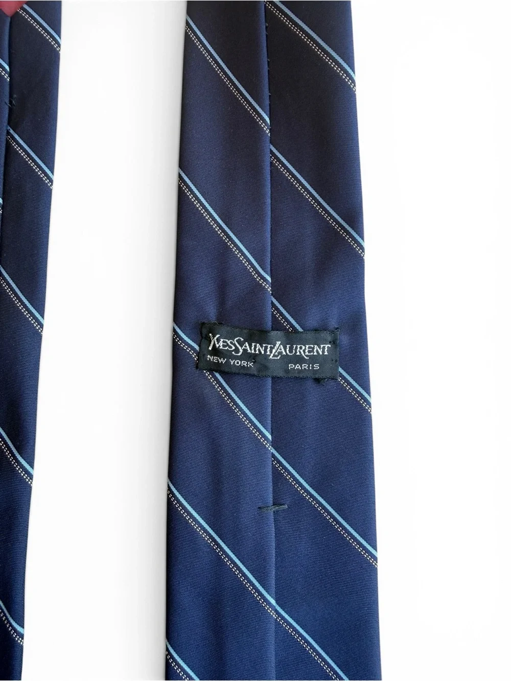 YSL Yves Saint Laurent Navy Stripe Silk Tie